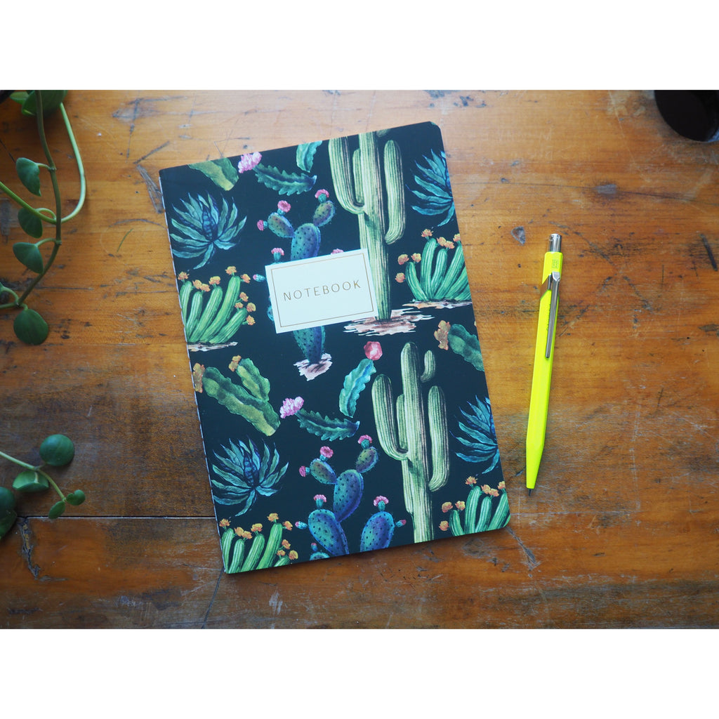 Bruno Visconti A5 Lined Notebook - Cactus on Black