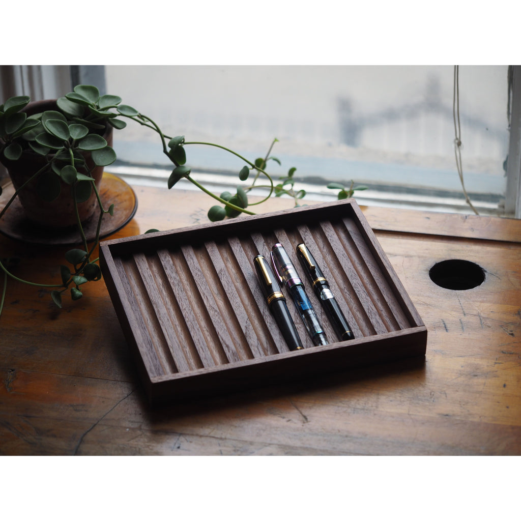 Wood Pen Tray - Walnut - 10 Slots
