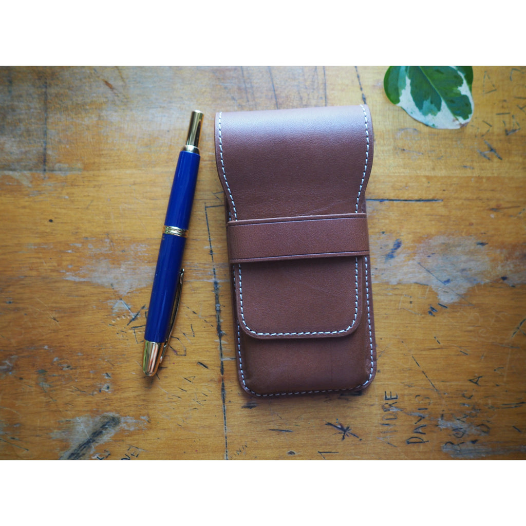 Galen Leather - Leather Flap Pen Case for 3 Pens - Brown