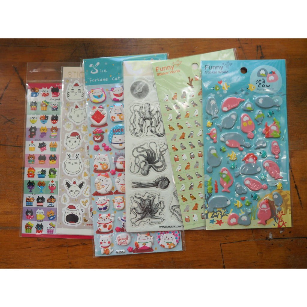 Mystery Sticker Pack- 6 Sheets - Cats and Other Animals