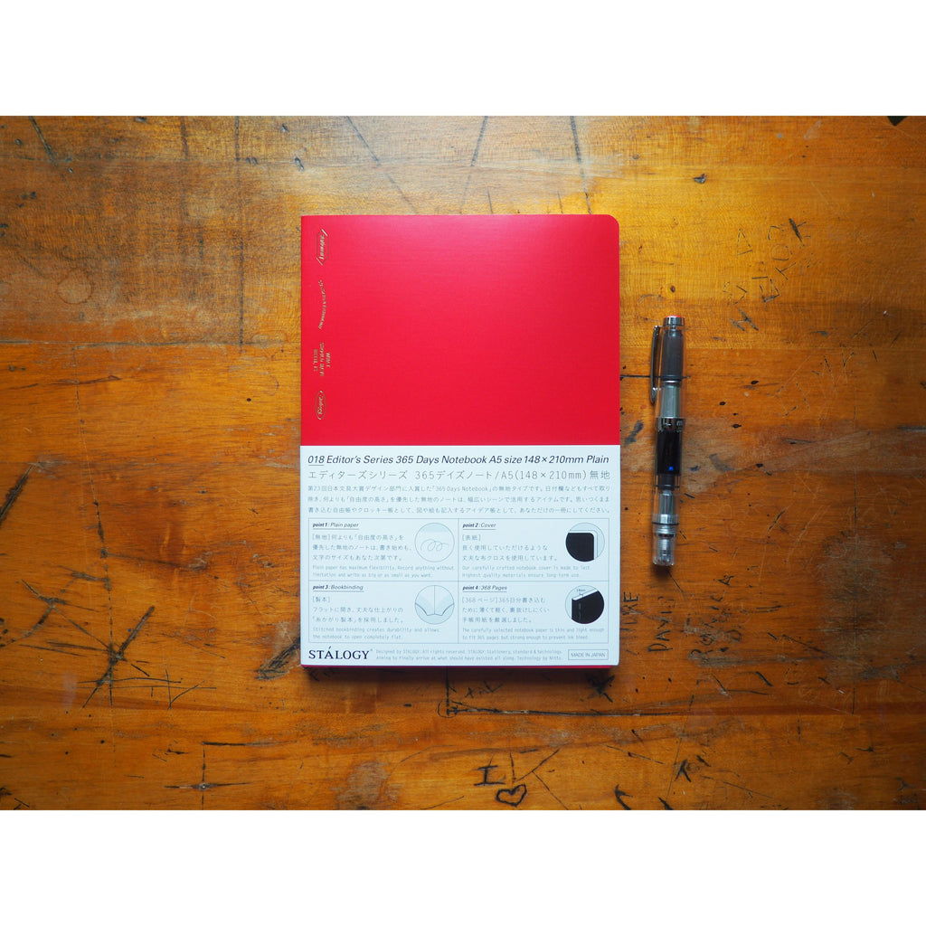 Stalogy 365 Days Notebook - A5 - Red - Plain