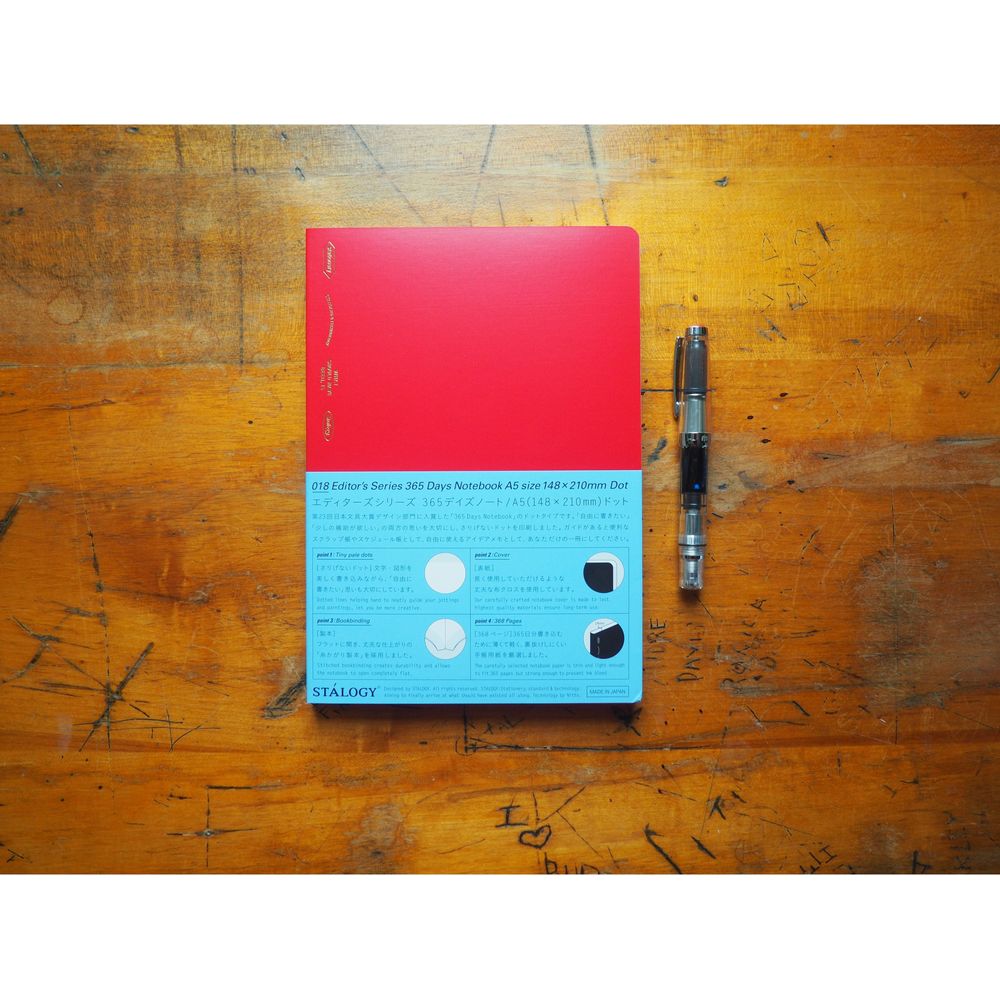 Stalogy 365 Days Notebook - A5 - Red - Dot
