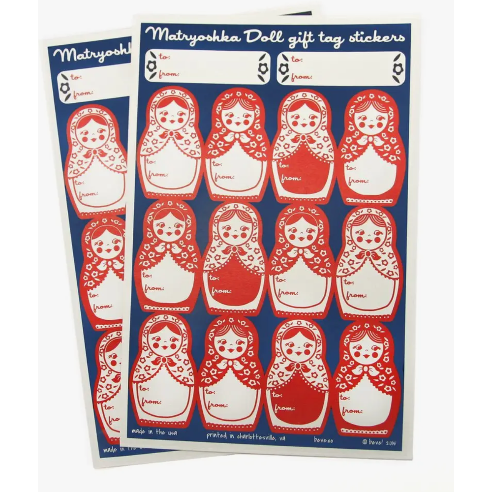 beve! - Matryoshka Doll Gift Tag Sticker Set - 2 Sheets