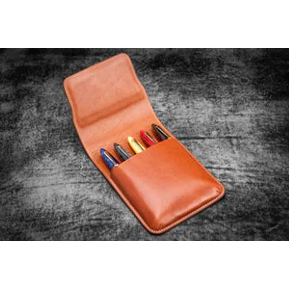 Galen Leather - Leather Flap Case for 5 Pens - Brown