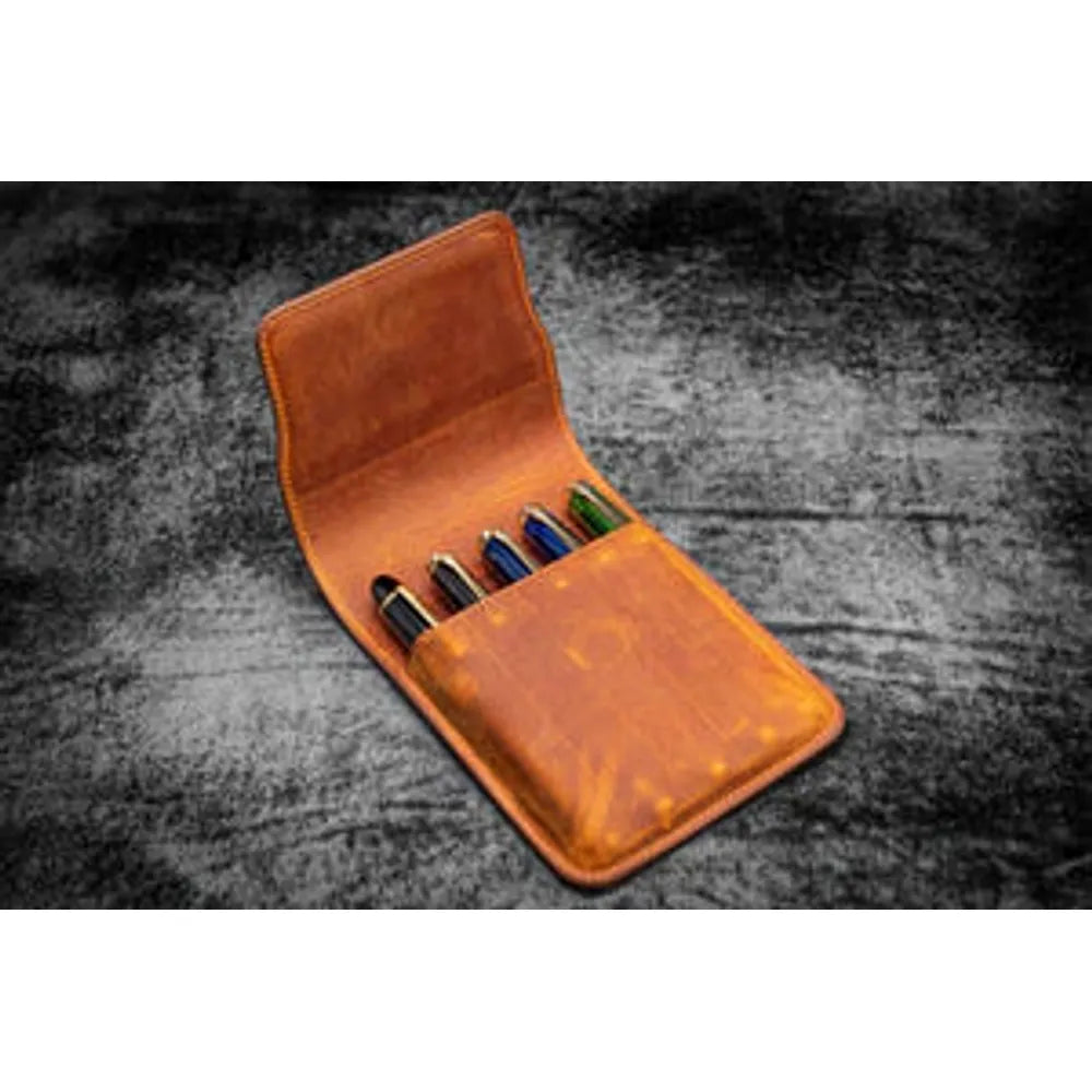 Galen Leather - Leather Flap Case for 5 Pens - Crazy Horse Brown