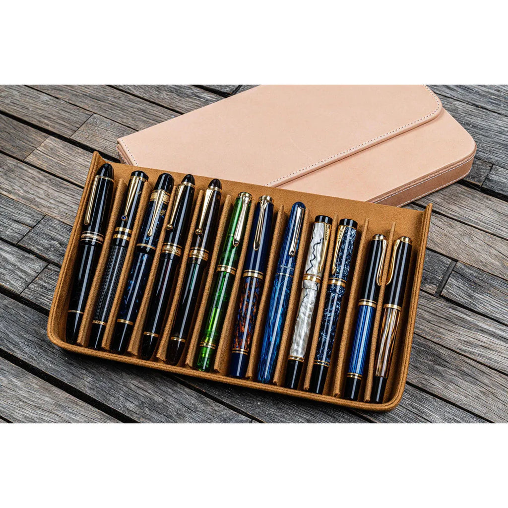 Galen Leather - Leather Magnum Opus 12 Slots Hard Pen Case with Removable Pen Tray - Undyed