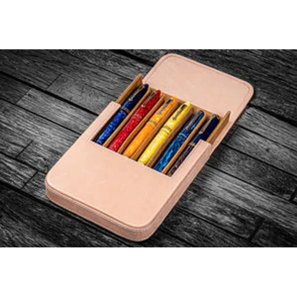 Galen Leather - Leather Magnum Opus 6 Slots Hard Pen Case with Removable Pen Tray - Undyed