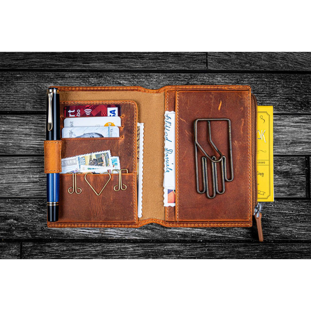 Galen Leather - Leather Wallet - Passport Size - Crazy Horse Brown